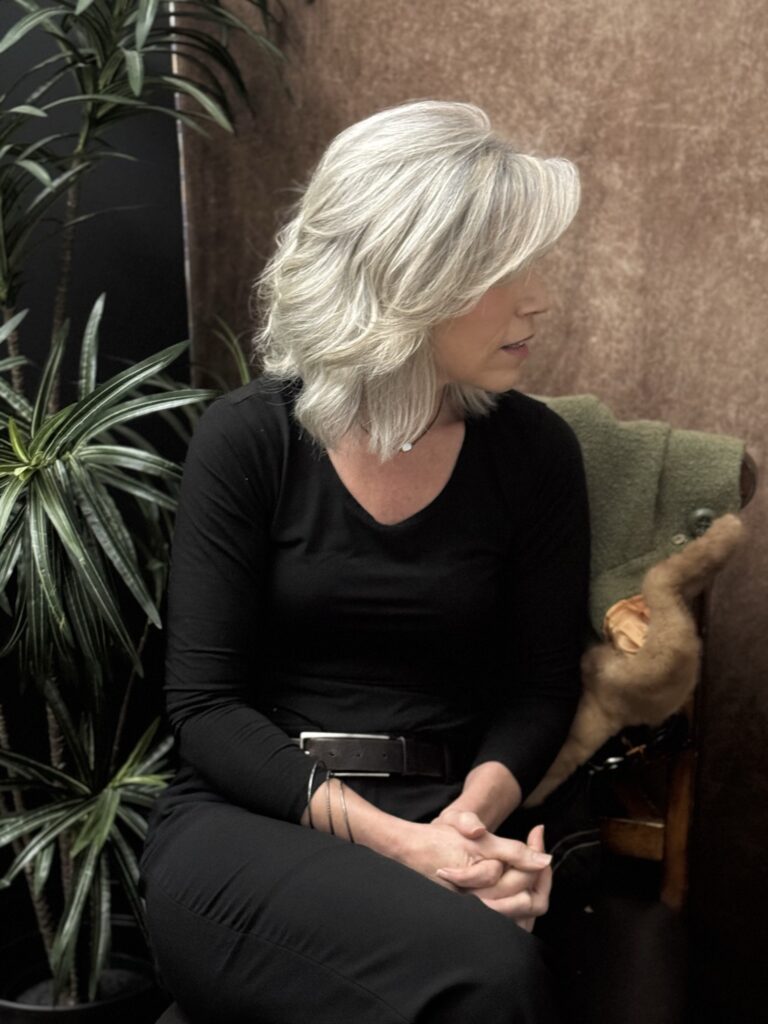 silver and platinum blowout, grey blending result by a stylist at willow hair, eugene OR